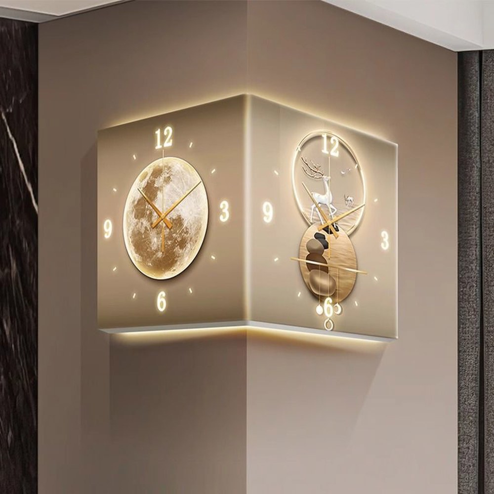코너벽시계 모서리걸이 양면 모서리벽시계 10인치 인테리어 세련된 조명 램프 LED - 상품 이미지
