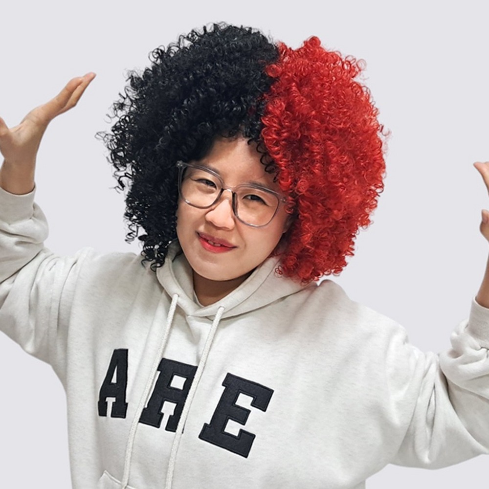 얼굴형커버축하공연 풍성한컬러생일파티뽀글이가발 귀여움두배파티가발 - 상품 이미지