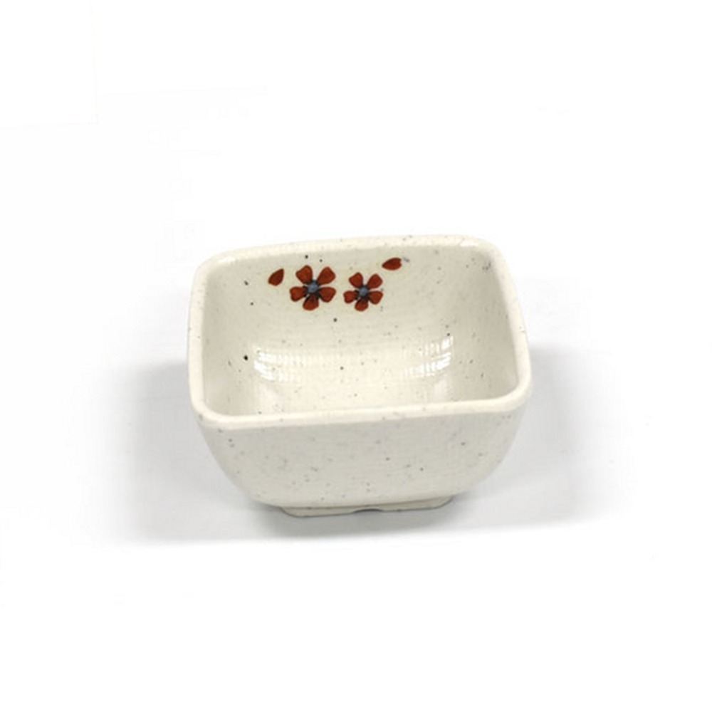베이지톤간장종지반찬그릇 멜라민식기한정식미니사각볼 동백전사업소용소스접시 10cm - 상품 이미지