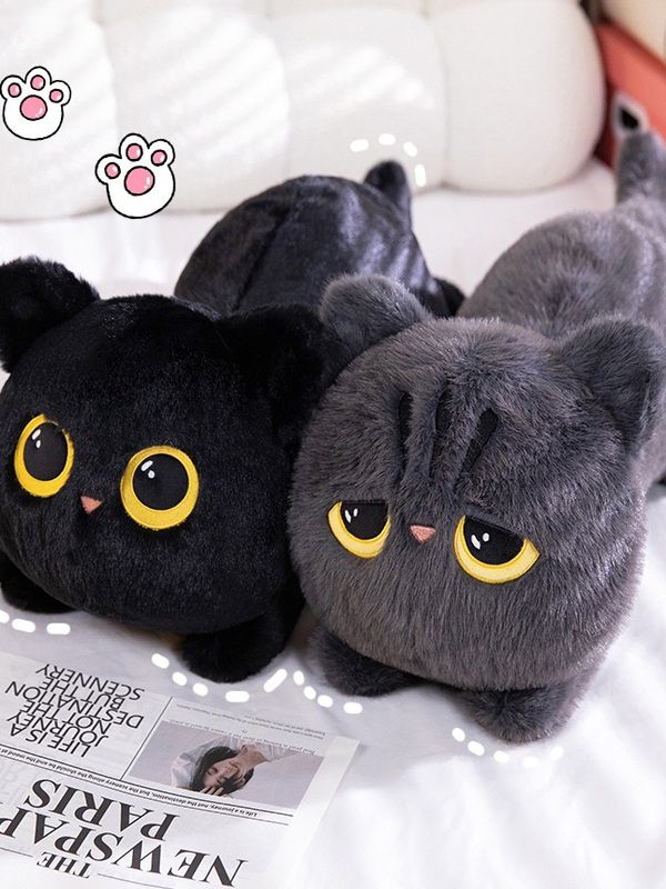 검은고양이 인형 귀여운 고양이 베개 애착 선물용 쿠션 그레이 45cm - 상세 이미지 3