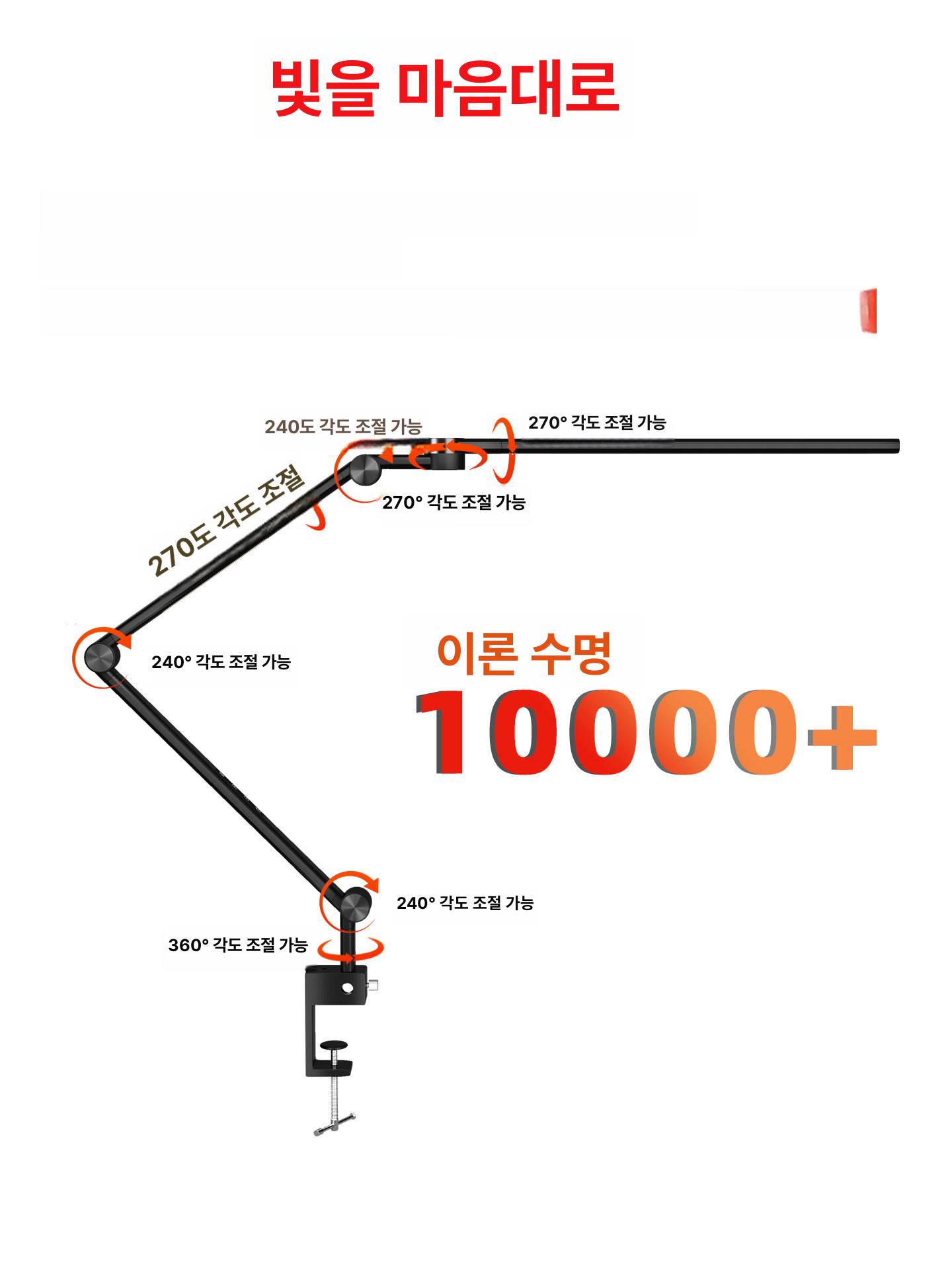 led 스탠드 조명 독서등 집중 데스크 관절형 광각 램프 침실 북유럽 클립형 - 상세 이미지 5