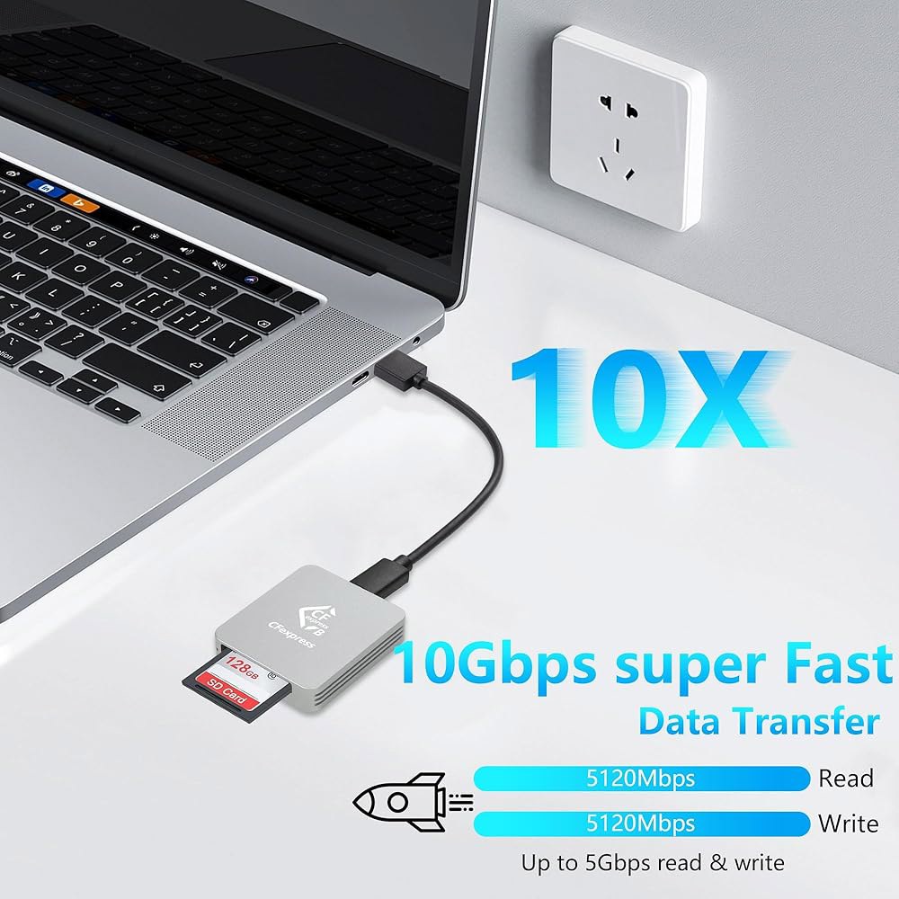CERRXIAN CF Express 타입 B 카드 리더, USB 3.1 Gen 2 전송 속도 최대 10Gbps, Windows / Mac iOS Android와 호환 가능 - 상세 이미지 2