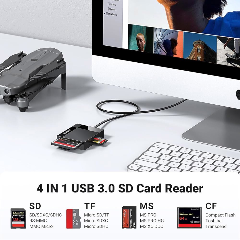 UGREEN SD 카드 리더 USB 3.0 허브 어댑터 5Gbps 읽기 CF, CFI, TF, SDXC, SDHC, SD, MMC, Micro MS, UHS-I (블랙) - 상세 이미지 3