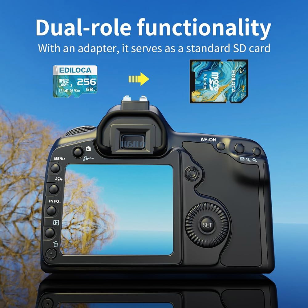 Ediloca 256GB 마이크로 SD 카드, 어댑터 포함 메모리 읽기 속도 최대 100MB/s, 4K 비디오 녹화용 UHS-I TF 스마트폰, 대시캠, 카메라 및 드론, C10, - 상세 이미지 2
