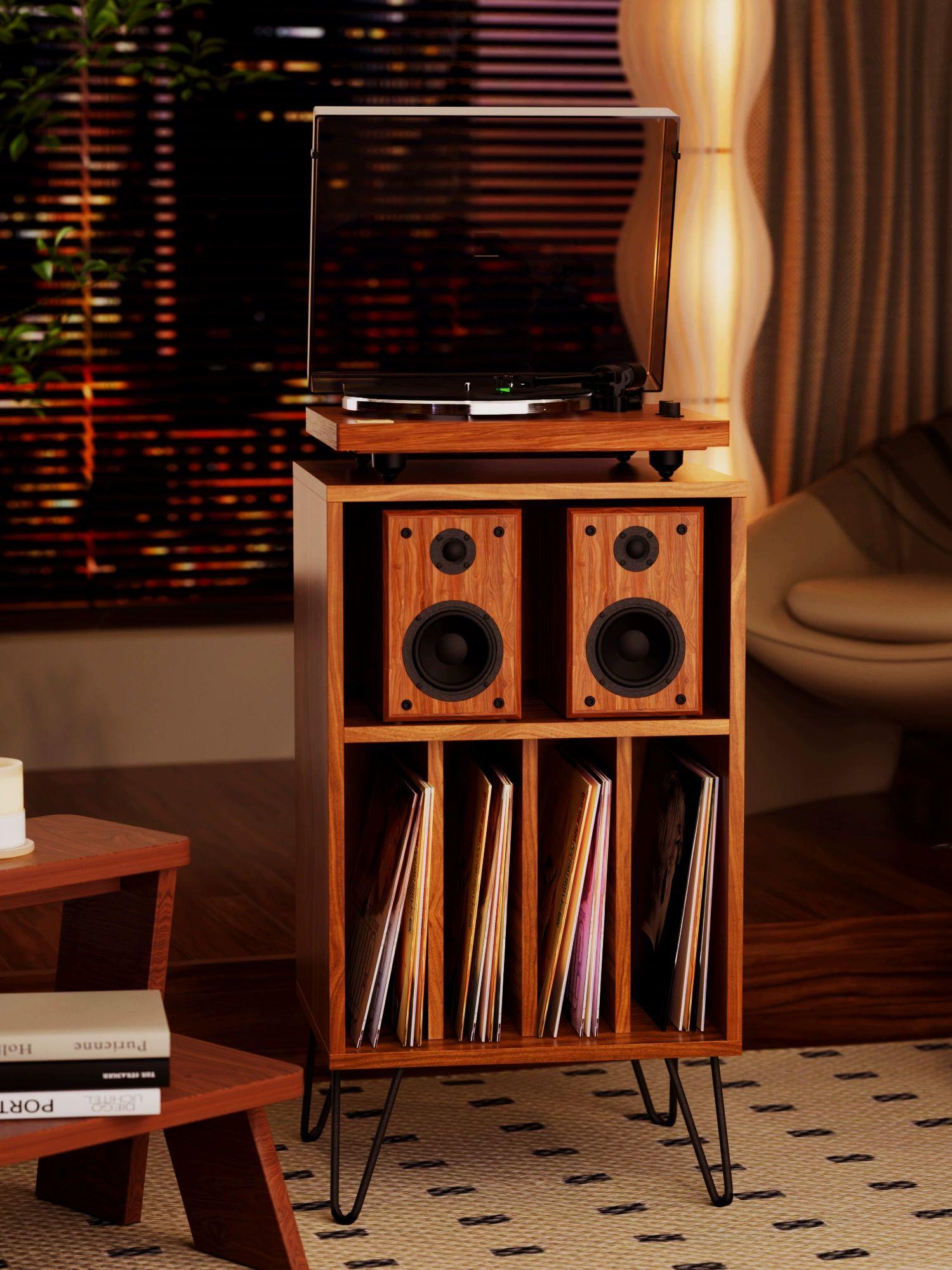 턴테이블 스탠드 원목 음반 수납장 거실 수집용품 정리 거치대 진열 보관 선반 책장 수납함 디스플레이 가구 - 상품 이미지