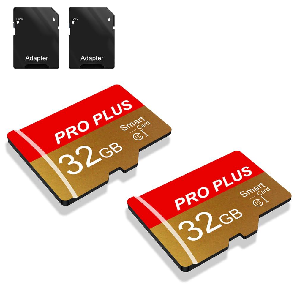 어댑터 포함 TF 카드 32GB 2팩, 고속 메모리 카드, 태블릿 / 휴대폰 카메라 카 오디오 게임 콘솔용 UHS-I C10 A1 (TF162 레드 골드 32GB) - 상품 이미지