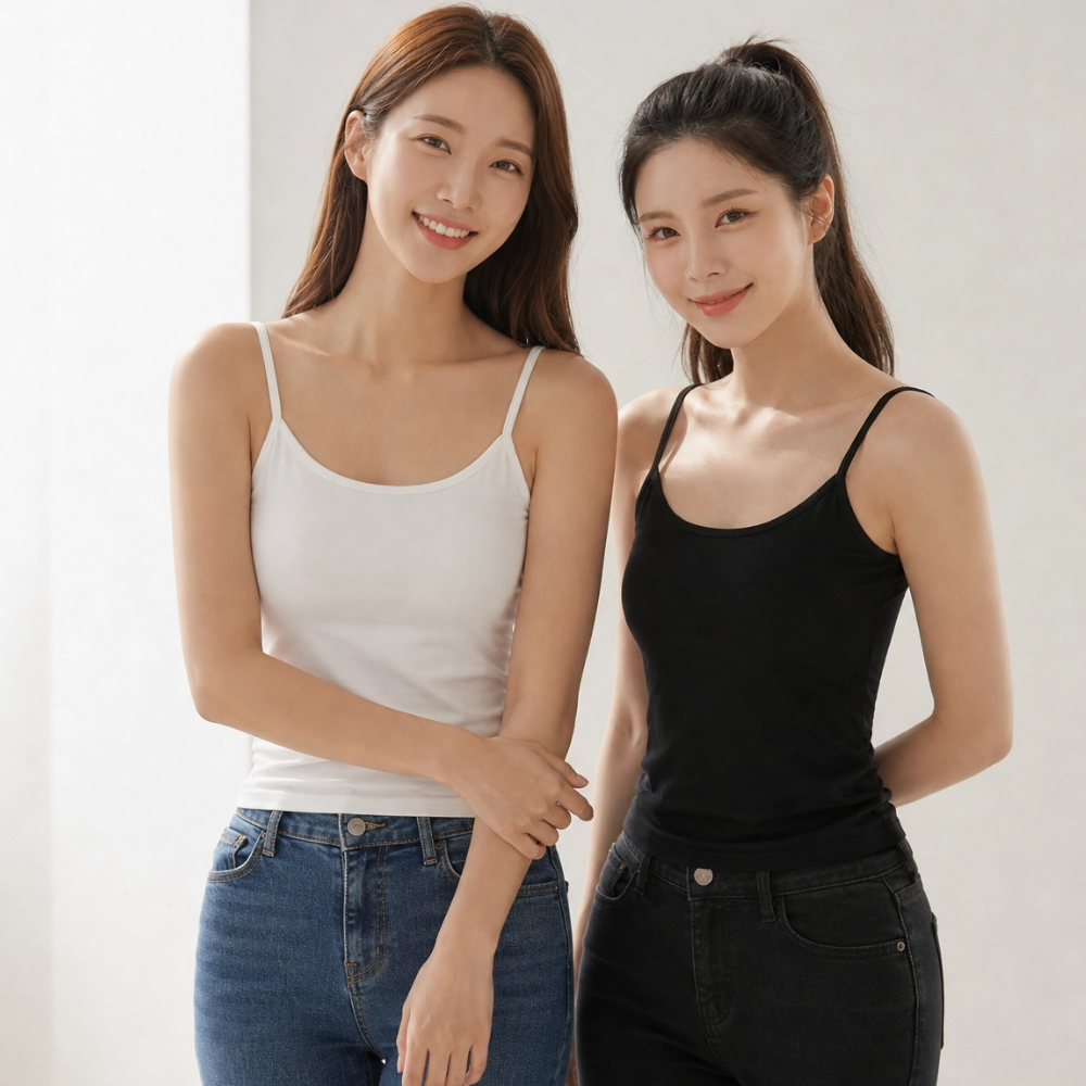 캡나시 브라탑 캡내장 나시 모달 소재 1+1 노와이어 레이어드 화이트 블랙 베이지 그레이 이미지 3