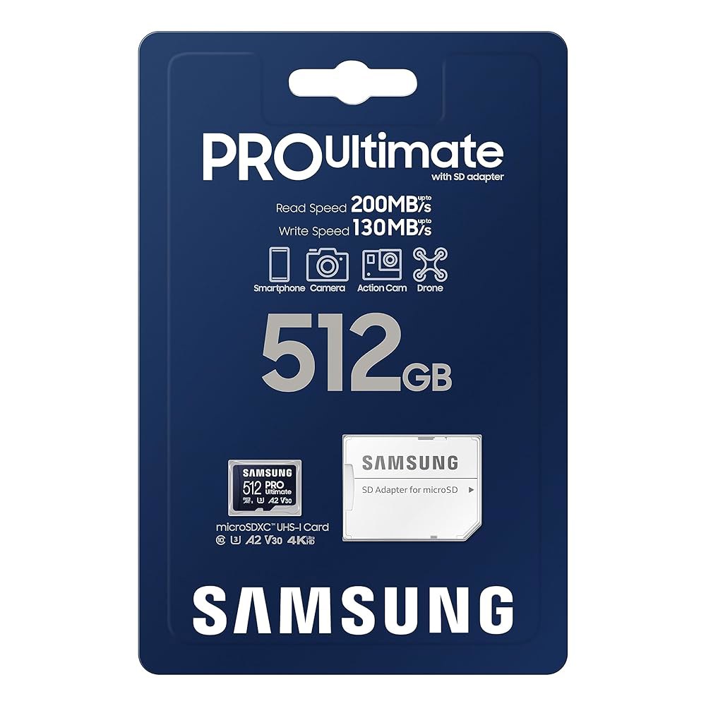 삼성 PRO 얼티밋 마이크로SD 메모리 카드 + 어댑터, 512GB 마이크로SDXC, 최대 200MB/s, 4K UHD, UHS-I, 클래스 10, U3, V30, GoPRO 액션 - 상세 이미지 3