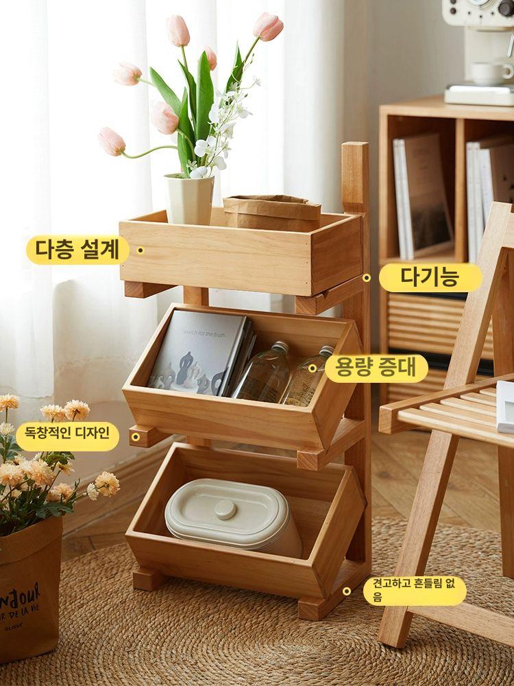 틈새 수납함 원목 트롤리 앤틱 미용 선반 이동식 캐스터 랙 - 상세 이미지 5