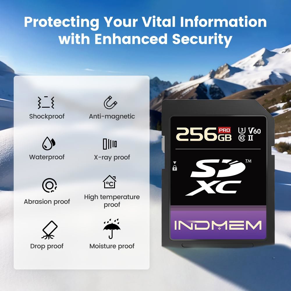 256GB SD 카드 UHS-II V60 U3 SDXC 메모리 카드, 최대 280MB/s의 고속 읽기, 전문가용 카메라 4K/6K 비디오용 64gb - 상세 이미지 3