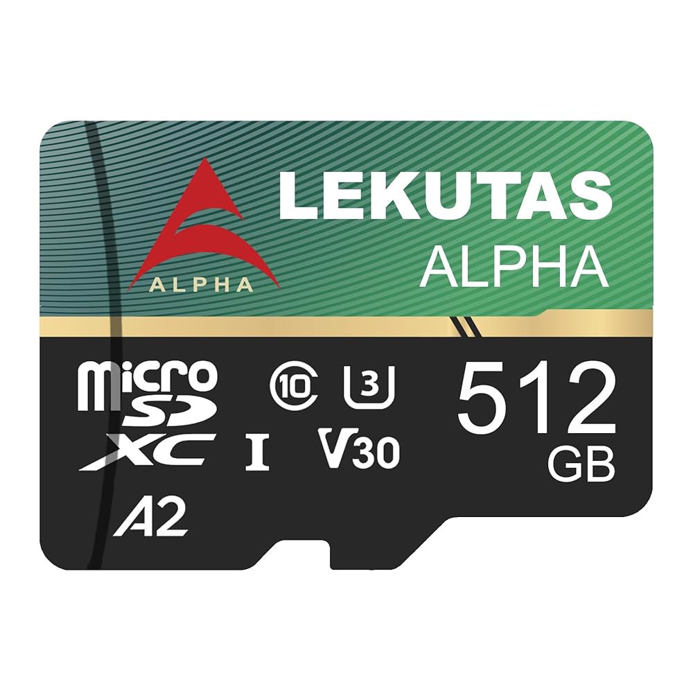 LEKUTAS 512GB 마이크로 SD 카드, microSDXC UHS-I 플래시 메모리 카드 TF 고속 읽기 속도 120MB /s, C10, U3, A2, V30, 풀 HD, - 상품 이미지