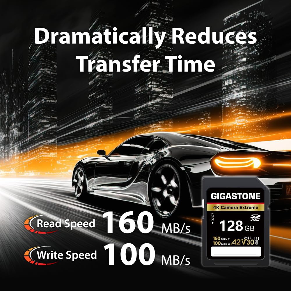 5년 데이터 복구 기가스톤 128GB SD 카드, 4K 카메라 익스트림, A2 V30 U3 C10 SDXC 메모리 카드 고속, 캐논 코닥 올림푸스 디지털 카메라와 호환 가능 - 상세 이미지 2