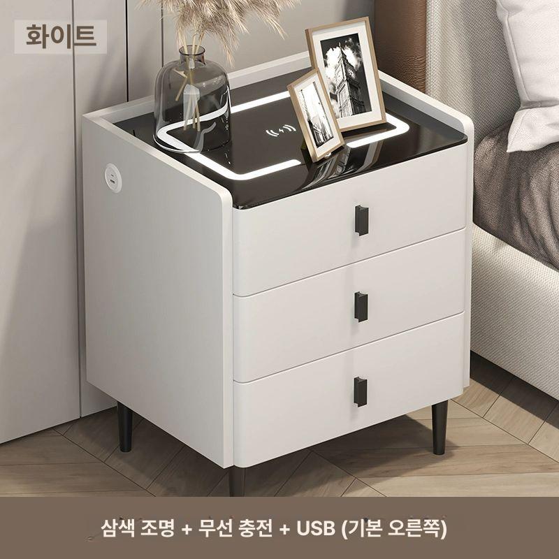 블루투스 침대협탁 무선충전 스피커 스마트 알람벨 화이트 빈티지 - 상품 이미지