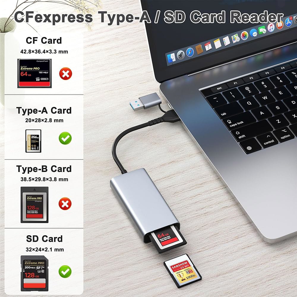 USB 3.2세대 2(10Gbps) 전송 속도, Lecnvuo USB-C&USB-A 2-in-1 CFExpress 타입 A/SD 카드 어댑터를 갖춘 프로페셔널 A 및 SD 듀얼 - 상세 이미지 2