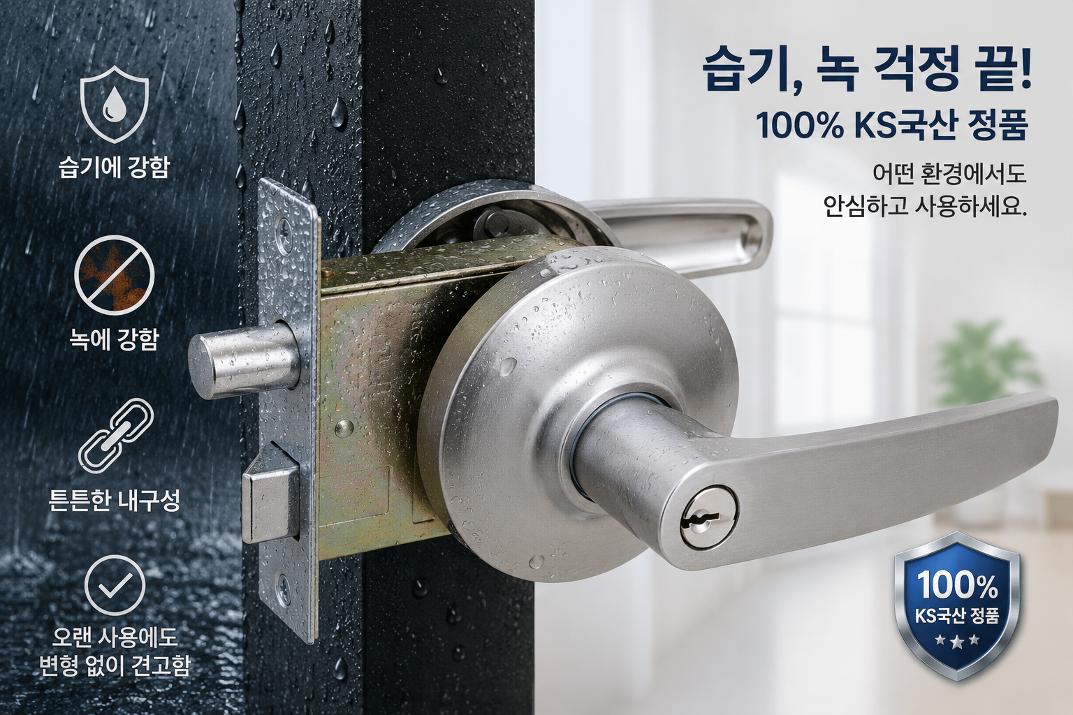 국산 KS 항균 변색 고장없는 현관 방화문 레버도어락 강력보안키3개 이미지 3