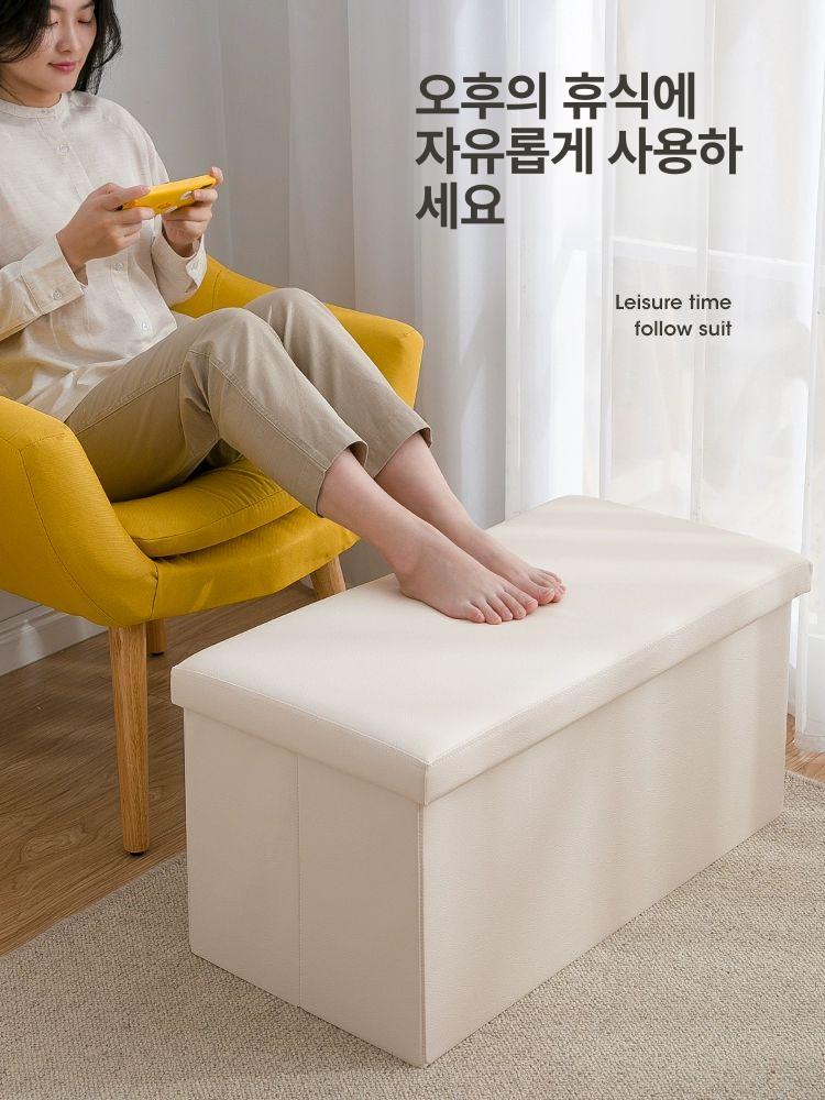 접이식 가죽 스툴 화장대 다목적 소파 착석 직사각형 벤치 대형 정리함 다기능 의자 - 상세 이미지 5