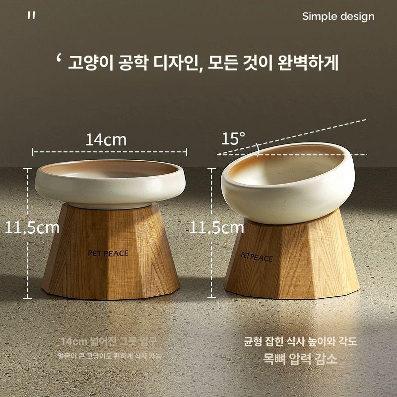 애완동물 밥 물 식기 세트 강아지 고양이 원목 스테인리스 이중식탁 대형견 사료 급식기 수반 위생 자동급식 방지 - 상세 이미지 3