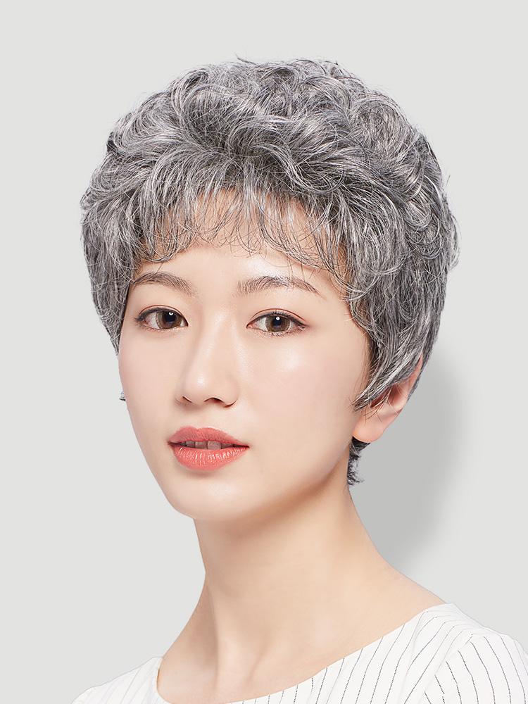 시니어 여자 할머니가발 숏컷가발 코스프레 배우 볼륨 단발머리 공연 연극소품 인모 - 상세 이미지 2
