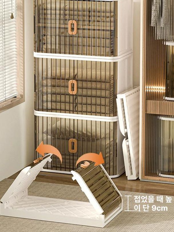 미닫이 옷장 플라스틱 수납장 침실 조립식 투명 다층 수납함 보관 파티션 옷보관 정리함 - 상세 이미지 2