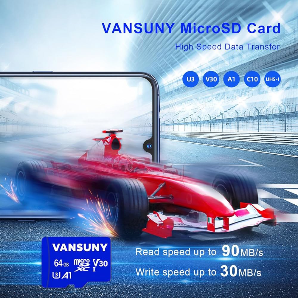 uny Micro SD 카드 64GB 3팩 microSDXC 메모리 카드와 어댑터 A1 앱 성능 V30 4K 비디오 녹화 C10 U3 폰, 카메라, 대시 캠, 액션 카메라용 - 상세 이미지 2