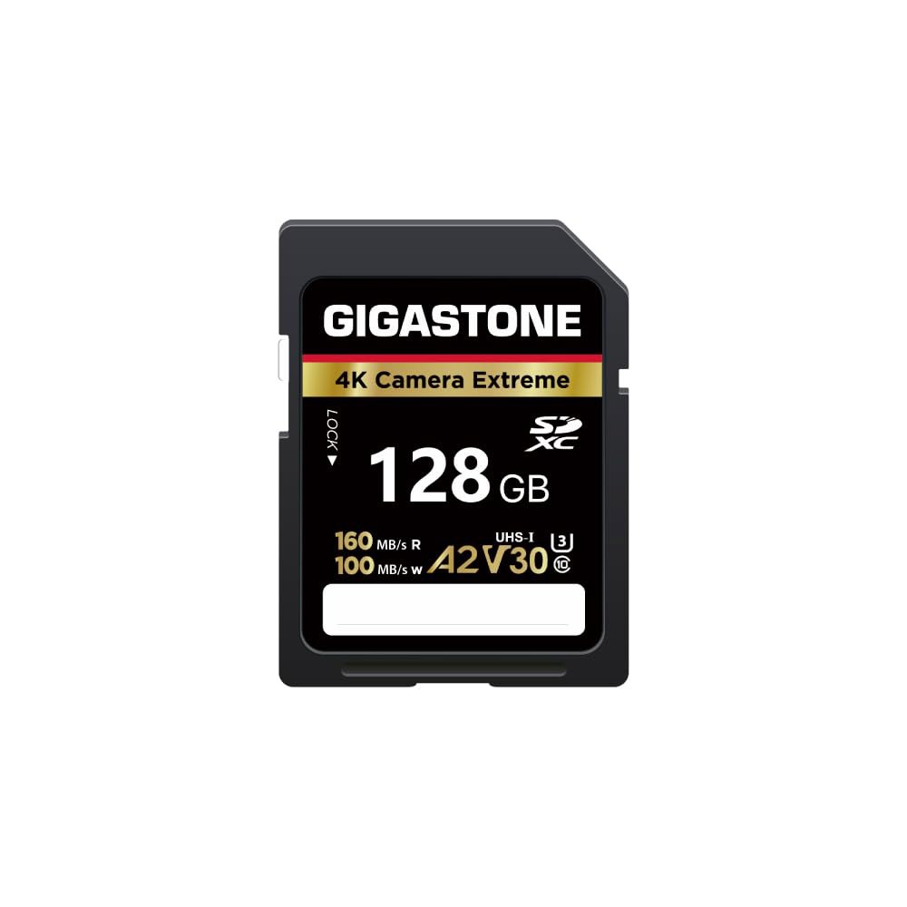 5년 데이터 복구 기가스톤 128GB SD 카드, 4K 카메라 익스트림, A2 V30 U3 C10 SDXC 메모리 카드 고속, 캐논 코닥 올림푸스 디지털 카메라와 호환 가능 - 상품 이미지