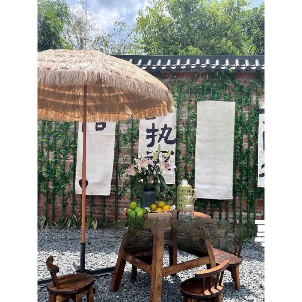 오두막파라솔 그늘막 해변 볏짚 라탄 테라스 휴양지 야외 대형 홀딩 야외용 패션 원목 인쇄 이미지 6