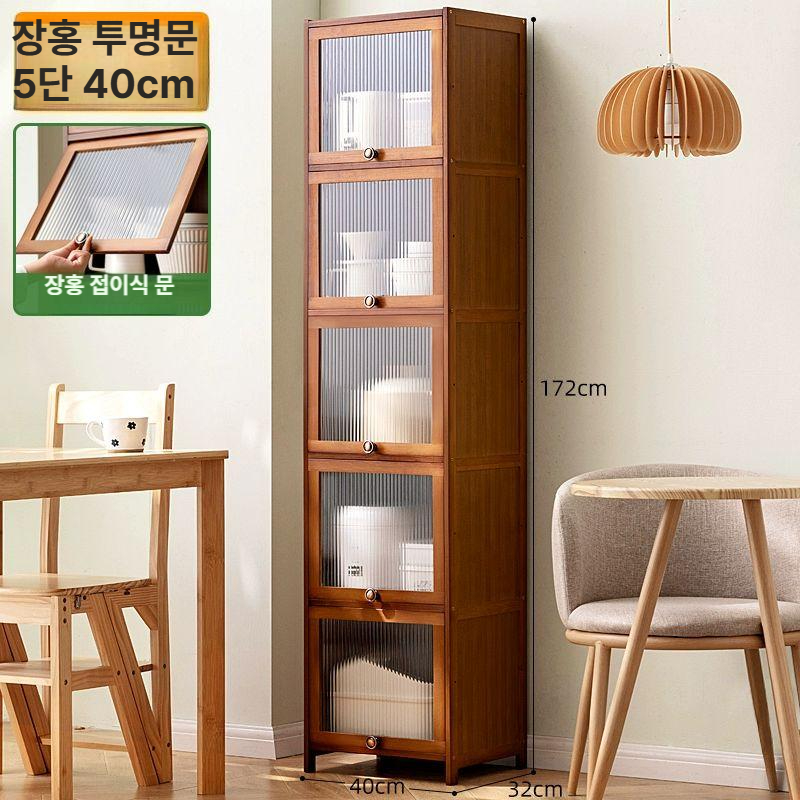 미닫이 그릇장 원목 진열장 찬장 캐비닛 레트로 부엌용품 클래식 수납함 - 상품 이미지