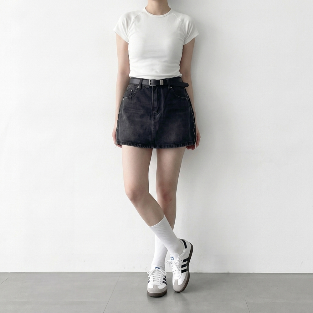 데님 치마 미니 청 스커트 이미지 7