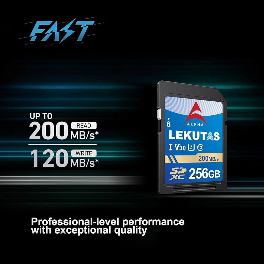 LEKUTAS 256GB SDXC UHS-I 메모리 카드 - 최대 200MB/s 읽기 속도, C10, U3, V30, 4K UHD, 풀 HD 및 비디오 SD 카드(캐논 니콘 소니 - 상세 이미지 3
