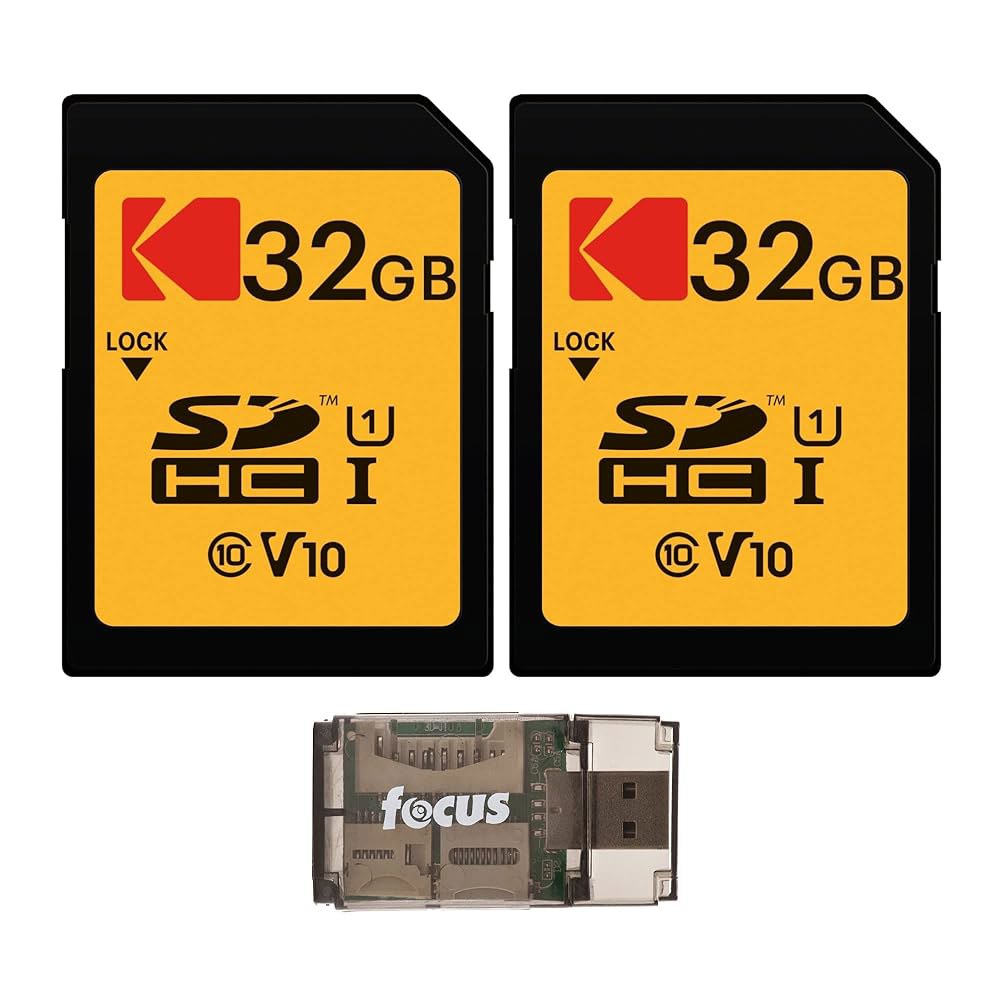 코닥 32GB 클래스 10 UHS-I SDHC 메모리 카드(2팩) 번들 및 포커스 USB 카드 리더(3개 품목) - 상품 이미지