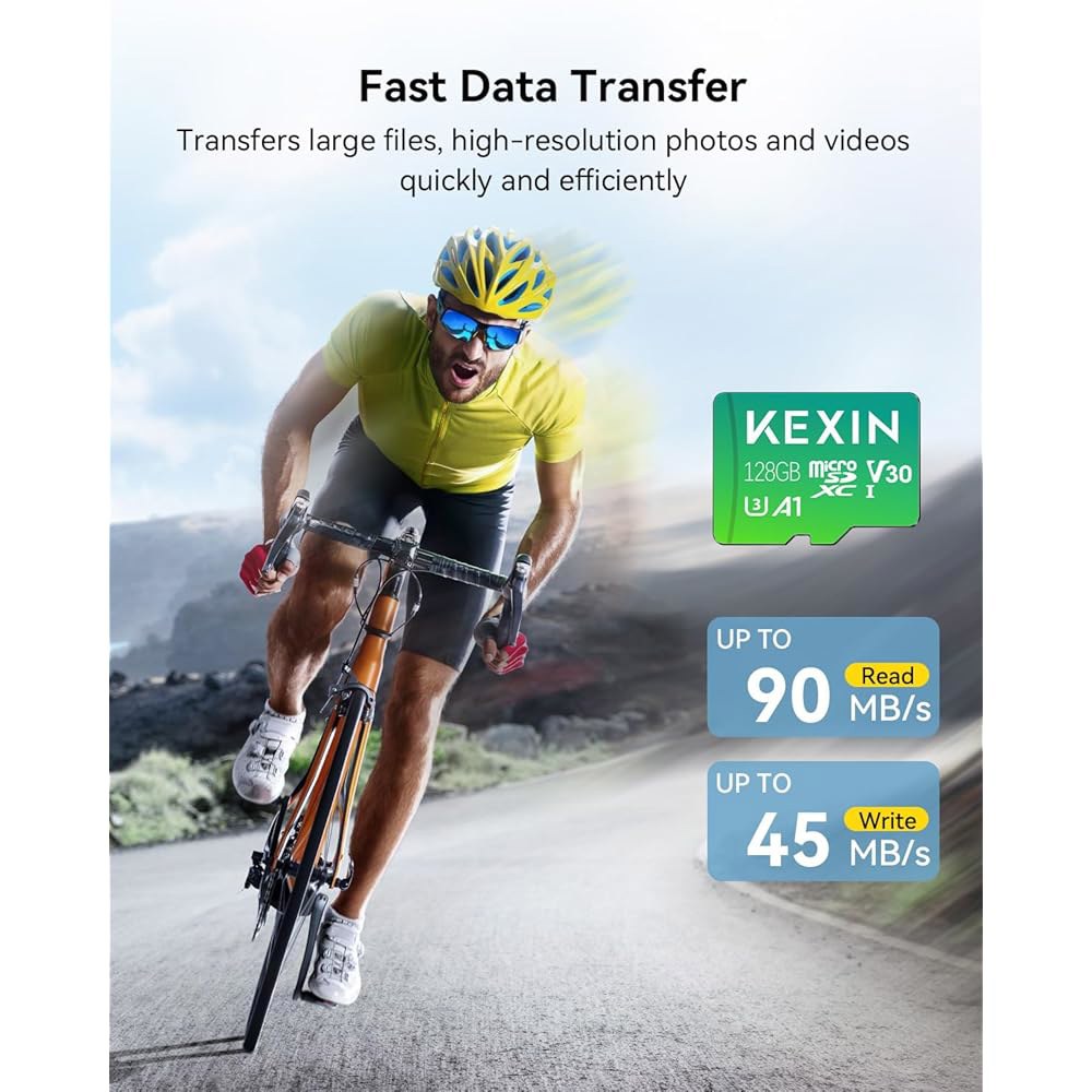 어댑터 포함 KEXIN 128GB 마이크로 SD 카드 3팩 - 최대 90MB/s 4K, V30, A1, C10, 4K UHD 고속 microSDXC UHS-I 메모리 카드, 액션 - 상세 이미지 3