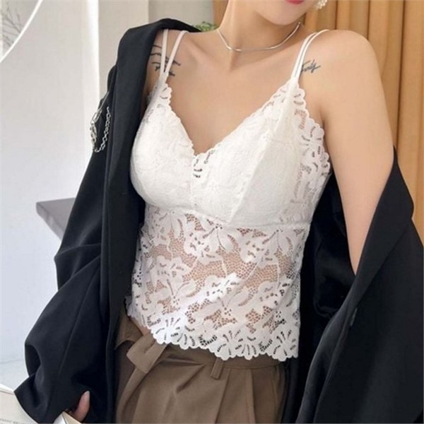 시스루 레이스 민소매 이너 레이스 끈 나시 내장 여성 - 상품 이미지