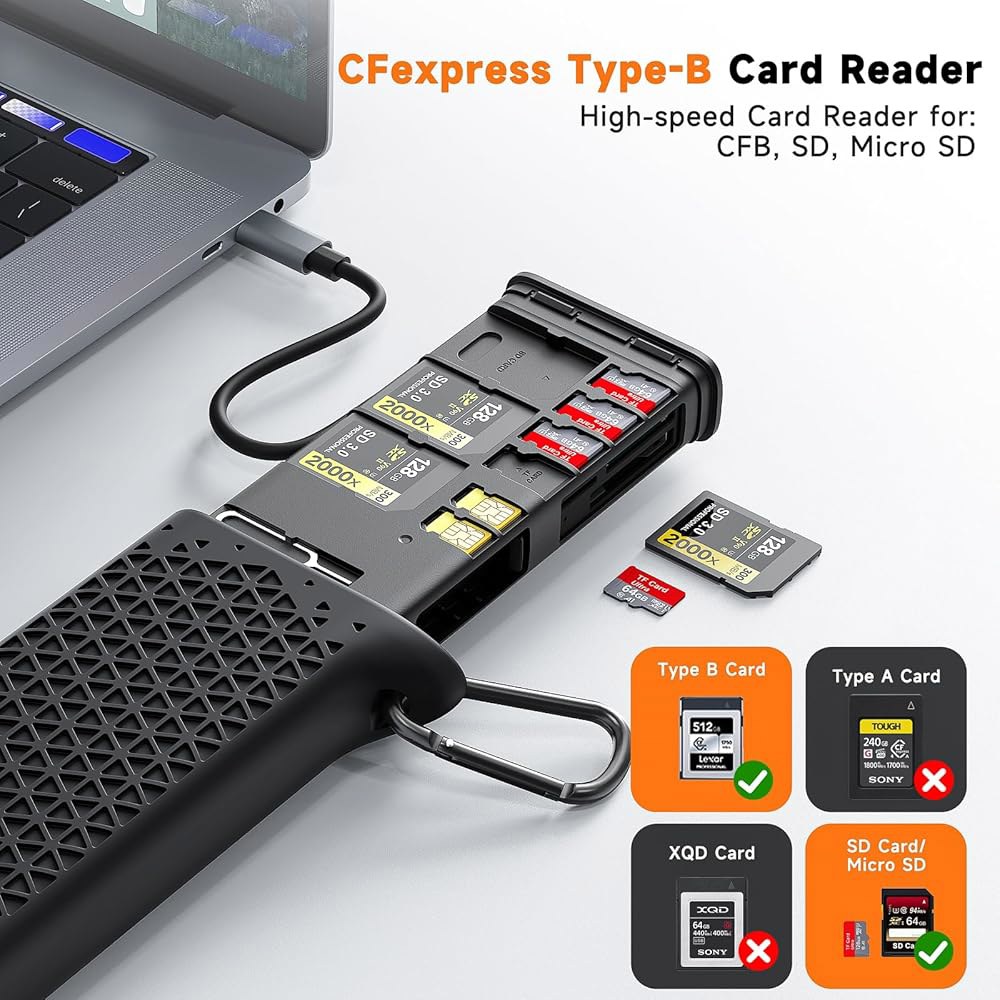 CFExpress 타입 B 카드 리더 홀더, 사진작가용 USB 3.2세대 10Gbps SD 리더, 방수 케이스, 11슬롯 휴대용 USB-C /SD /TF 보관 케이스 /Camera - 상세 이미지 3