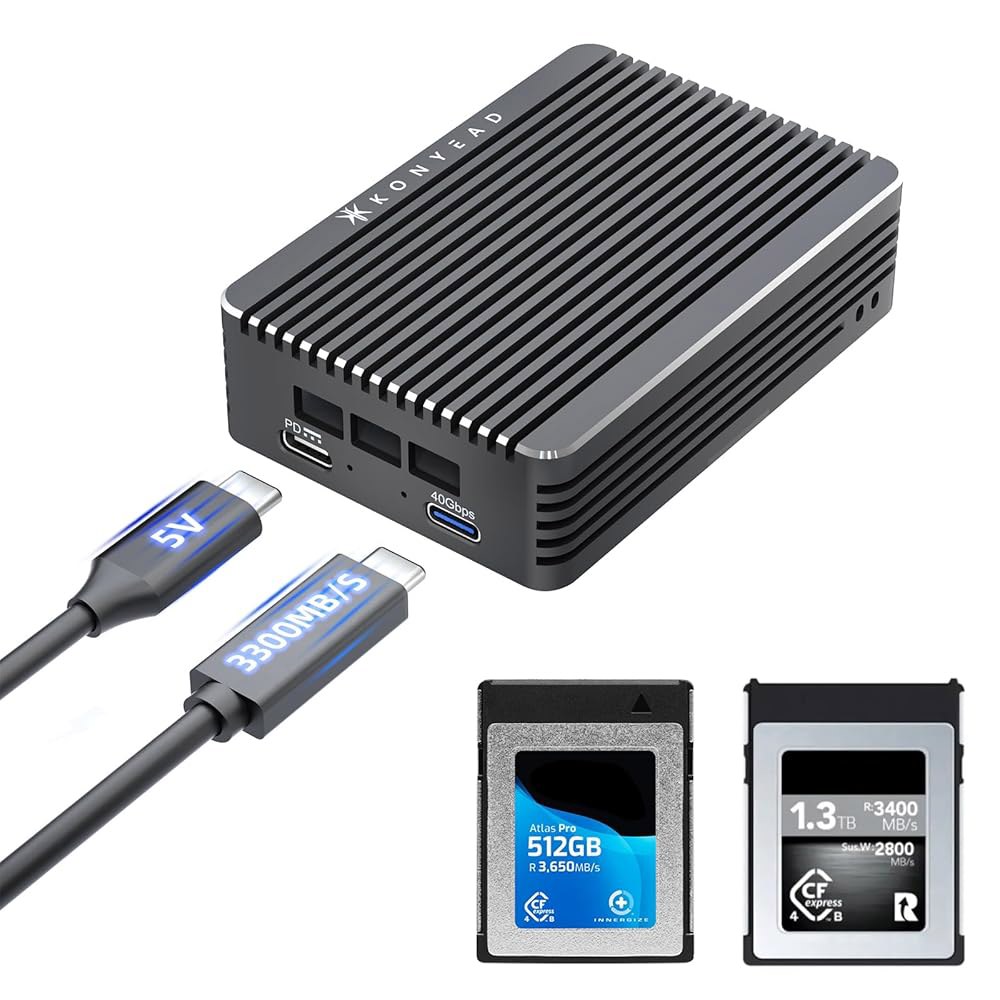 KONYEAD USB4 CFpress 4.0 타입 B 카드 리더, 내장형 사일런트 팬, 액티브 쿨링, 알루미늄 쉘, Mac M1 /M2 /M3용으로 설계, Thunderbolt4 - 상품 이미지