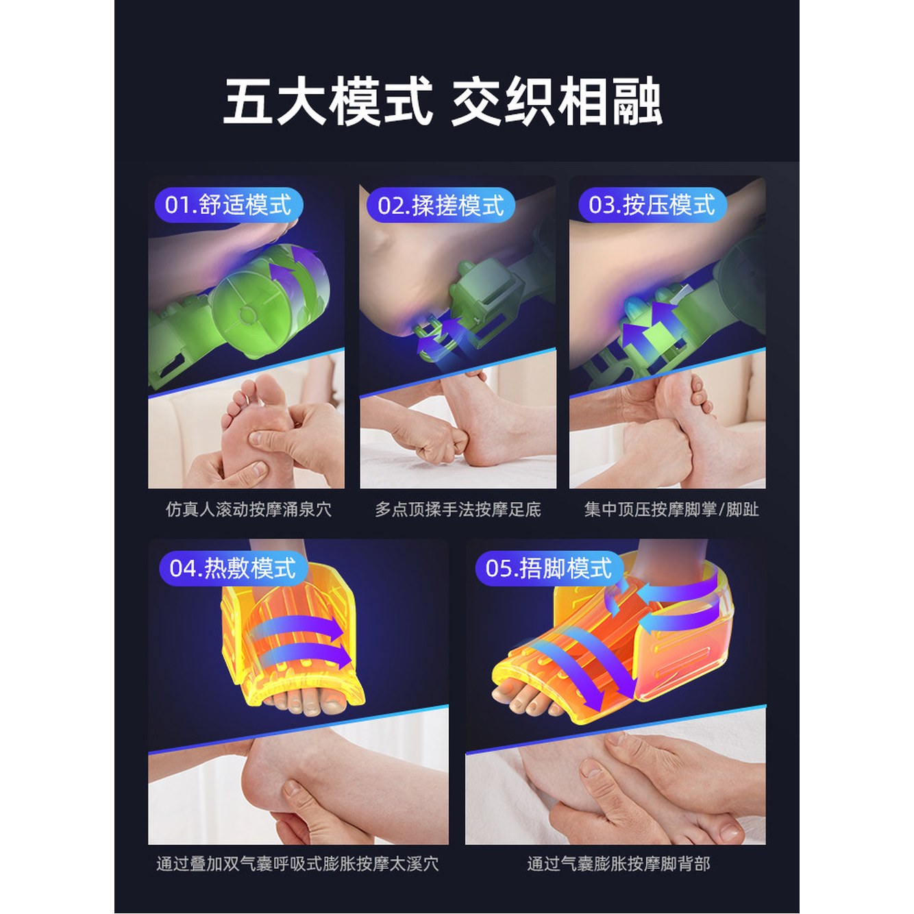 전자동 마사지기 온열 ai 관리용 안마기기로 추성훈 포터블 가열 프레스 강도 1 기본 블랙 5단 힘 조절/음이온 탈취/5종 - 상세 이미지 3