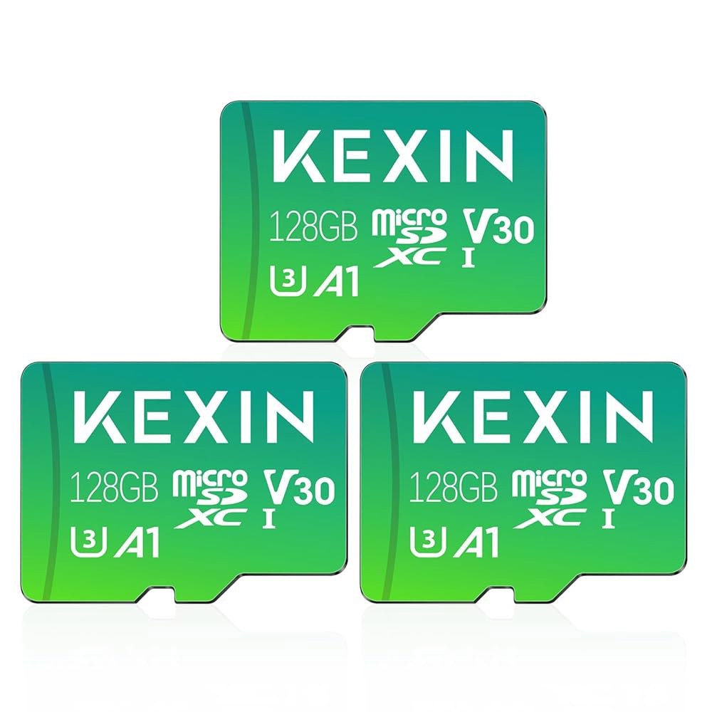 어댑터 포함 KEXIN 128GB 마이크로 SD 카드 3팩 - 최대 90MB/s 4K, V30, A1, C10, 4K UHD 고속 microSDXC UHS-I 메모리 카드, 액션 - 상품 이미지