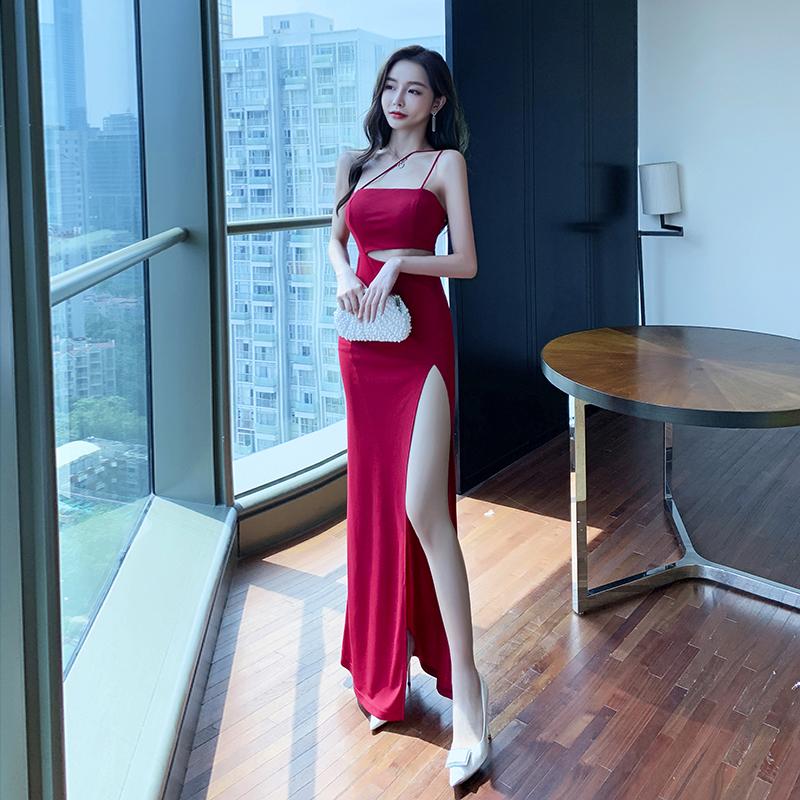 머메이드 원피스 우아한 파티드 레스 브이넥 스퀘어넥 오프숄더 반팔 롱드레스 결혼식룩 여성정장 - 상품 이미지