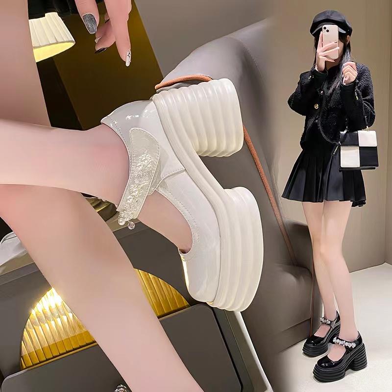 웨딩구두 여성 펌프스 진주 장식 새틴 스트랩 신발 본식 결혼식 파티 키높이 크리스탈 드레스 슈즈 - 상세 이미지 3