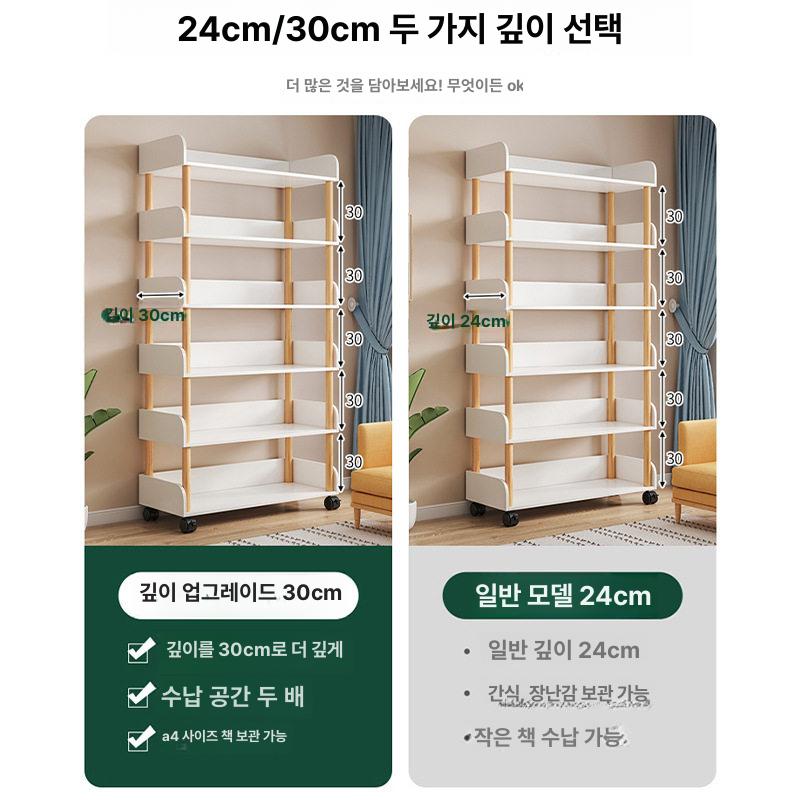 이동식 책장 바퀴달린 수납 선반 DIY 책꽂이 도서 정리 멀티 수납장 원룸 사무용 가구 - 상세 이미지 3