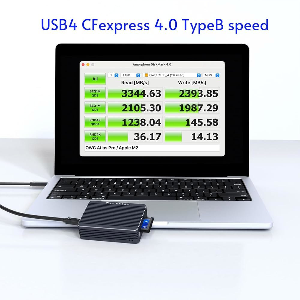 KONYEAD USB4 CFpress 4.0 타입 B 카드 리더, 내장형 사일런트 팬, 액티브 쿨링, 알루미늄 쉘, Mac M1 /M2 /M3용으로 설계, Thunderbolt4 - 상세 이미지 2