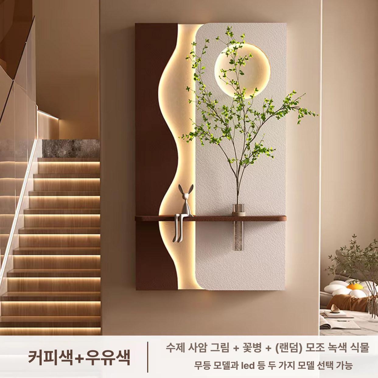 거실 화분 액자 식물 무드등 인테리어 벽걸이 조명 원형 플랜트 홀더 - 상품 이미지