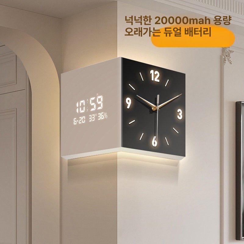 디지털 온습도계 LED 벽시계 무선 거실 인테리어 저소음 모서리 코너 장식 벽걸이 시계 - 상세 이미지 5
