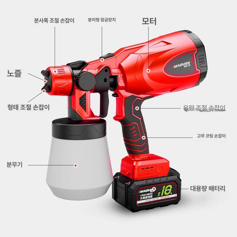 무선충전식 페인트 분무기 자동 도장기 에어리스 분사 전동 스프레이건 전문가용 배터리식 - 상세 이미지 4