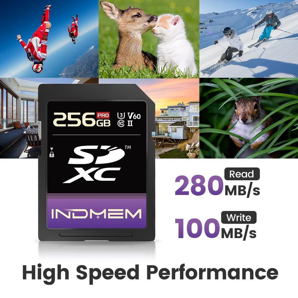 256GB SD 카드 UHS-II V60 U3 SDXC 메모리 카드, 최대 280MB/s의 고속 읽기, 전문가용 카메라 4K/6K 비디오용 64gb - 상세 이미지 2