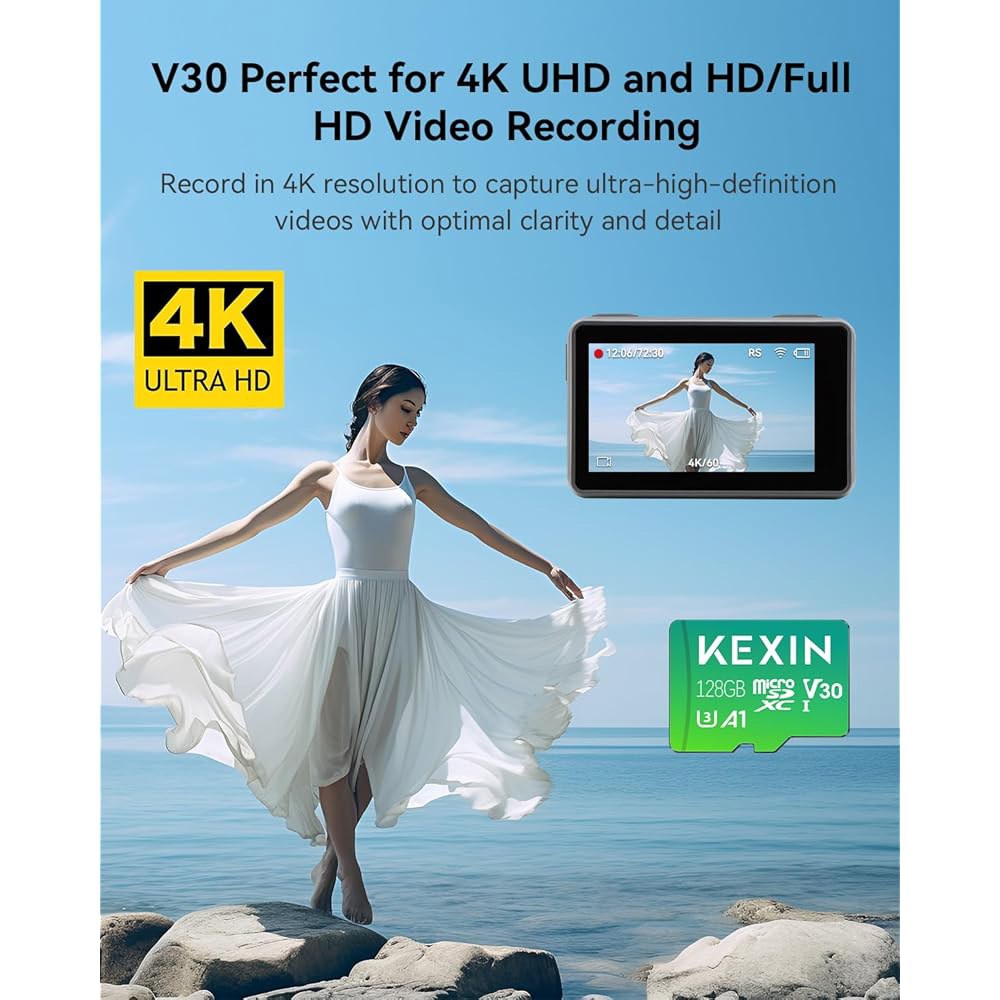 어댑터 포함 KEXIN 128GB 마이크로 SD 카드 3팩 - 최대 90MB/s 4K, V30, A1, C10, 4K UHD 고속 microSDXC UHS-I 메모리 카드, 액션 - 상세 이미지 2