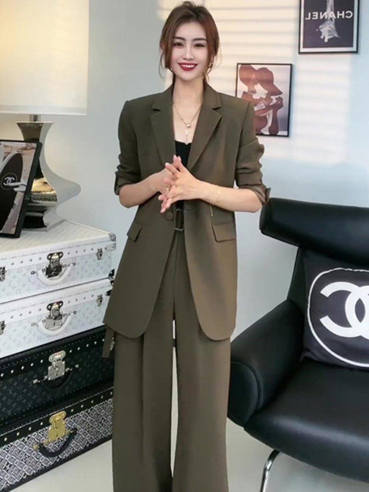 빅사이즈 여성정장 팬츠 5xl 4xl 와이드핏 통통한체형 결혼식 하객룩 가을패션 직장복장 - 상세 이미지 3