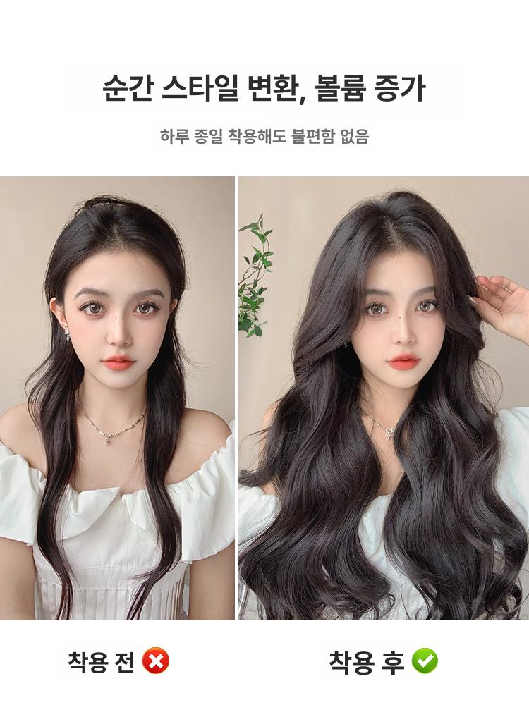 부분 통가발 인모헤어피스 똑딱이 볼륨업 자연색 셀프붙임머리 자연스러운 단발 - 상세 이미지 3