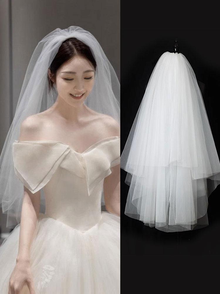 면사포 웨딩베일 셀프웨딩 브라이덜샤워 화이트 2단 촬영소품 신부용품 리본 베일 액세서리 - 상세 이미지 5
