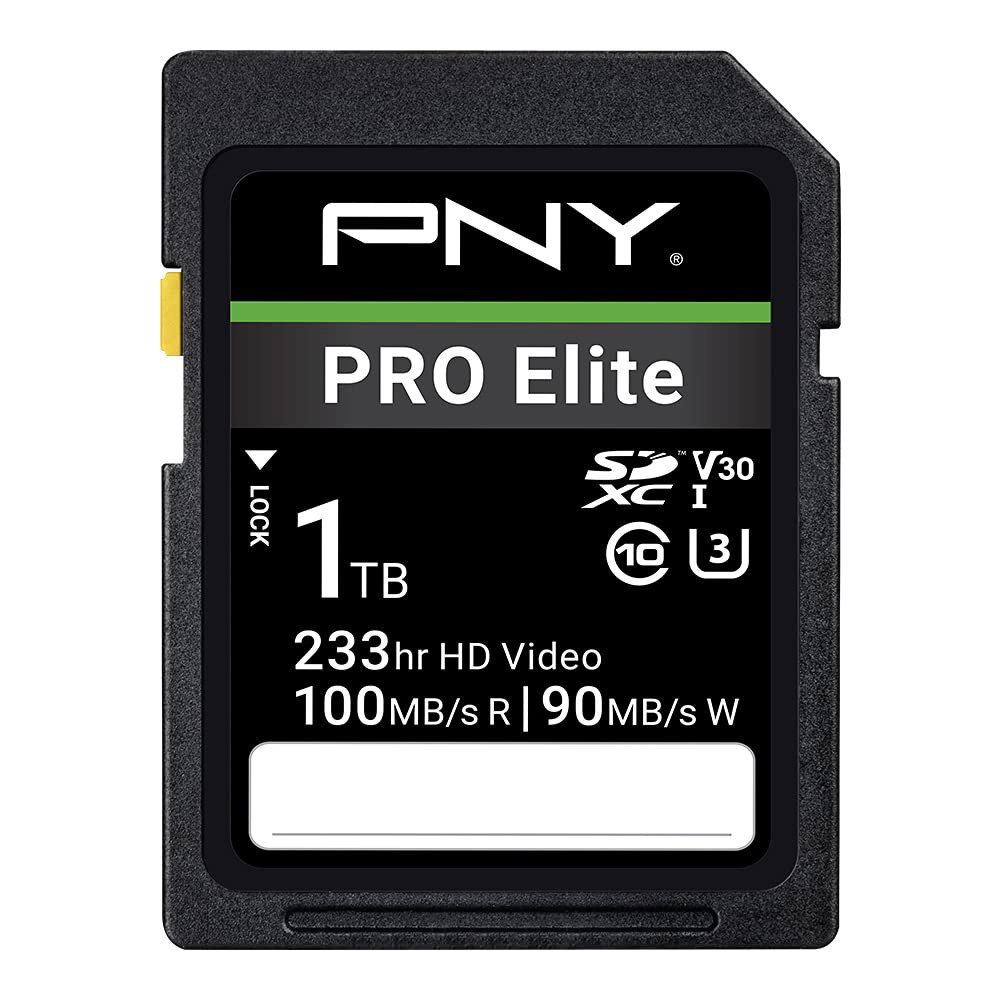 PNY 1TB PRO 엘리트 클래스 10 U3 V30 SDXC 플래시 메모리 카드 - 100MB/s, 10, U3, V30, 4K UHD, 풀 HD, UHS-I, 사이즈 SD - 상품 이미지