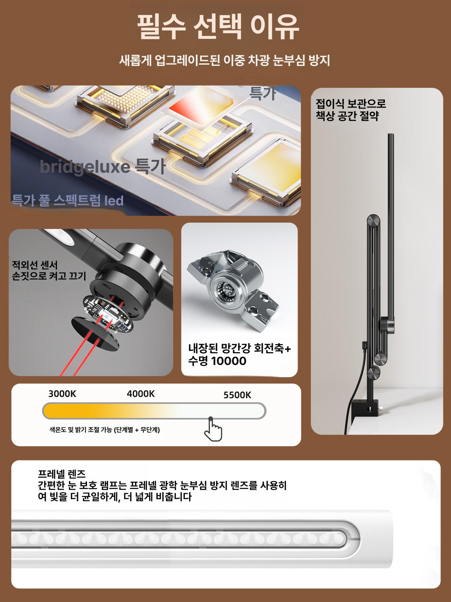 led 스탠드 조명 독서등 집중 데스크 관절형 광각 램프 침실 북유럽 클립형 - 상세 이미지 4